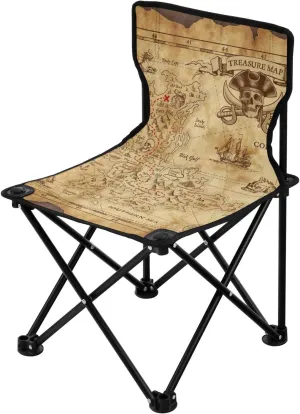 senya Portable Camping Chair, Retro Antique Pirates Adventure Treasure Map Compass Foldable Chair Collapsible Lightweight for Camping Hiking Travel Beach