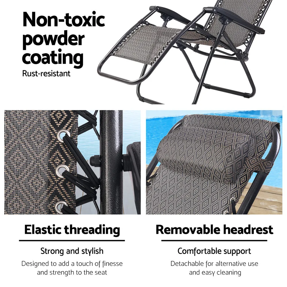Set of 2 Outdoor Recliner Zero Gravity Chairs - Beige/Brown