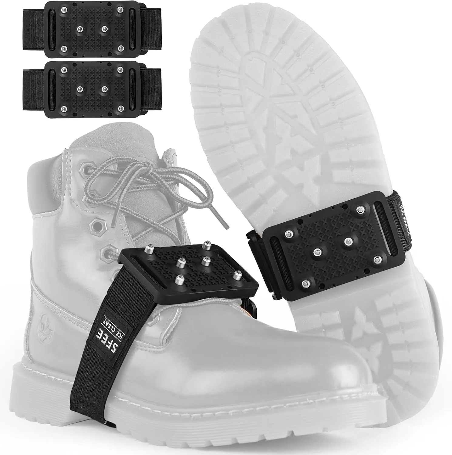 Sfee Ice Cleats Crampons, Easily Rotate Ice Grippers Ice Cleats for Shoes and Boots with Tungsten Studs Shoe Spikes