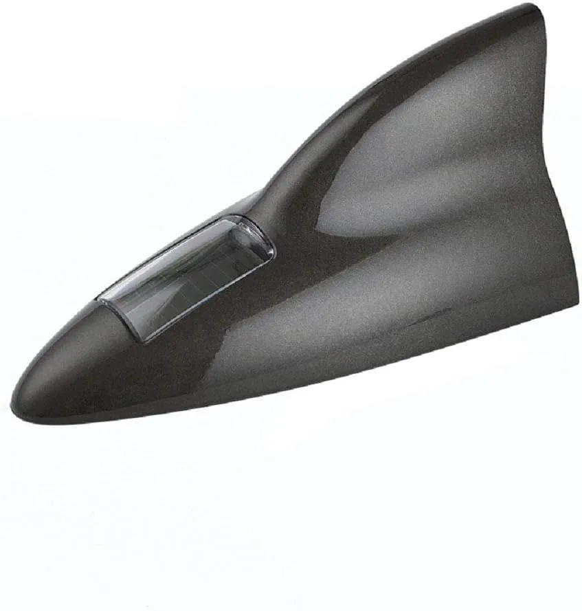 Shark Fin Aerial-MASO Solar Power Shark Fin Aerial Car Radio Antenna, 12 LED Warning Light, Radio Antenna Base Replacement（Grey）