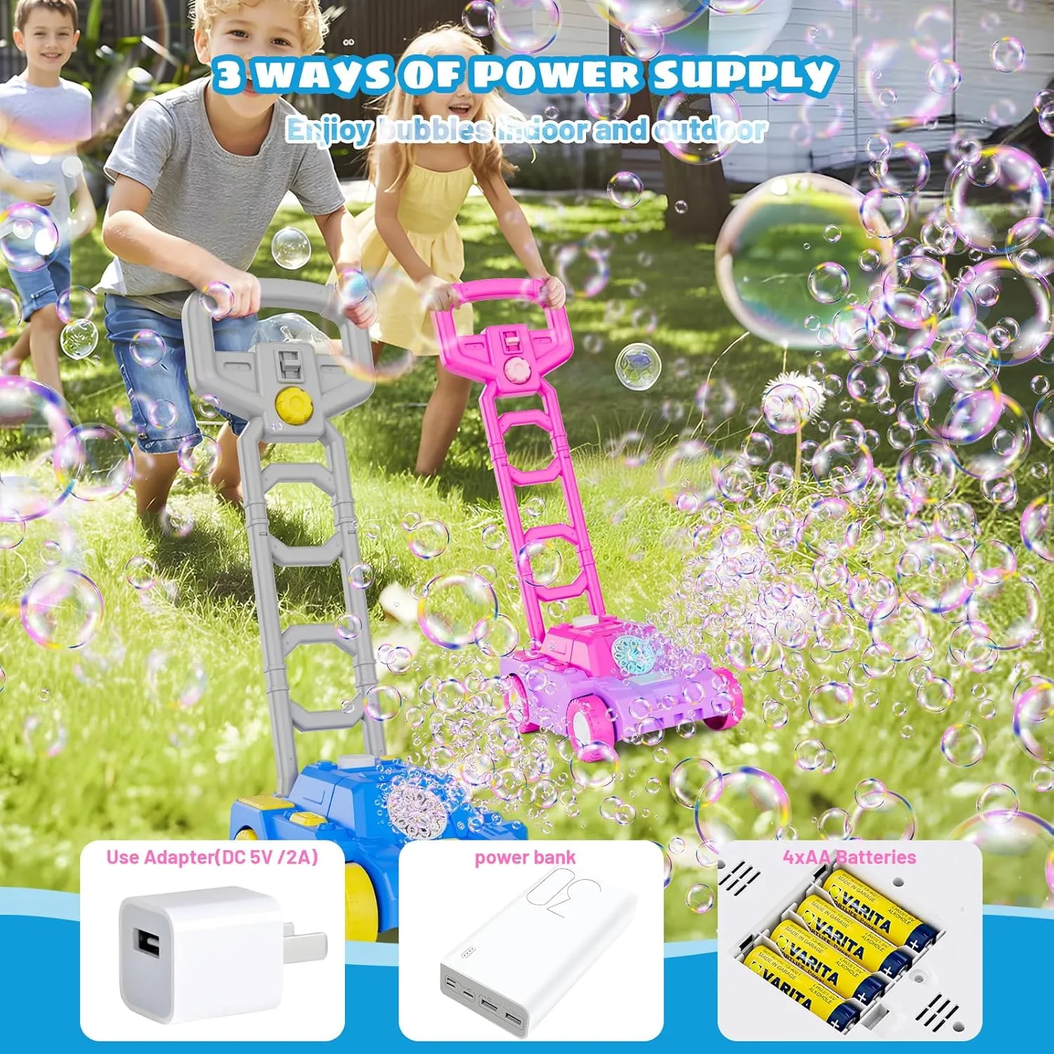 SHCKE Bubble Lawn Mower Bubble Machine for Toddlers 1-3,Plug in or Battery Operated Bubble Mower for 1  Year Old Boys Gifts, Push Gardening Toys for Kids Age 1 2 3 Easter Birthday Gifts
