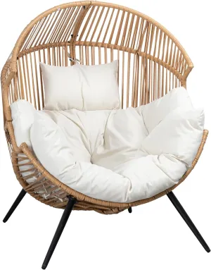 Shintenchi Wicker Egg Chair Outdoor Rattan Patio Chair with Cushion,Oversized Patio Lounge Chairs with Cushion Egg Basket Chair, Egg Seat for Indoor Living Room Bedroom Outside Patio Backyard Balcony