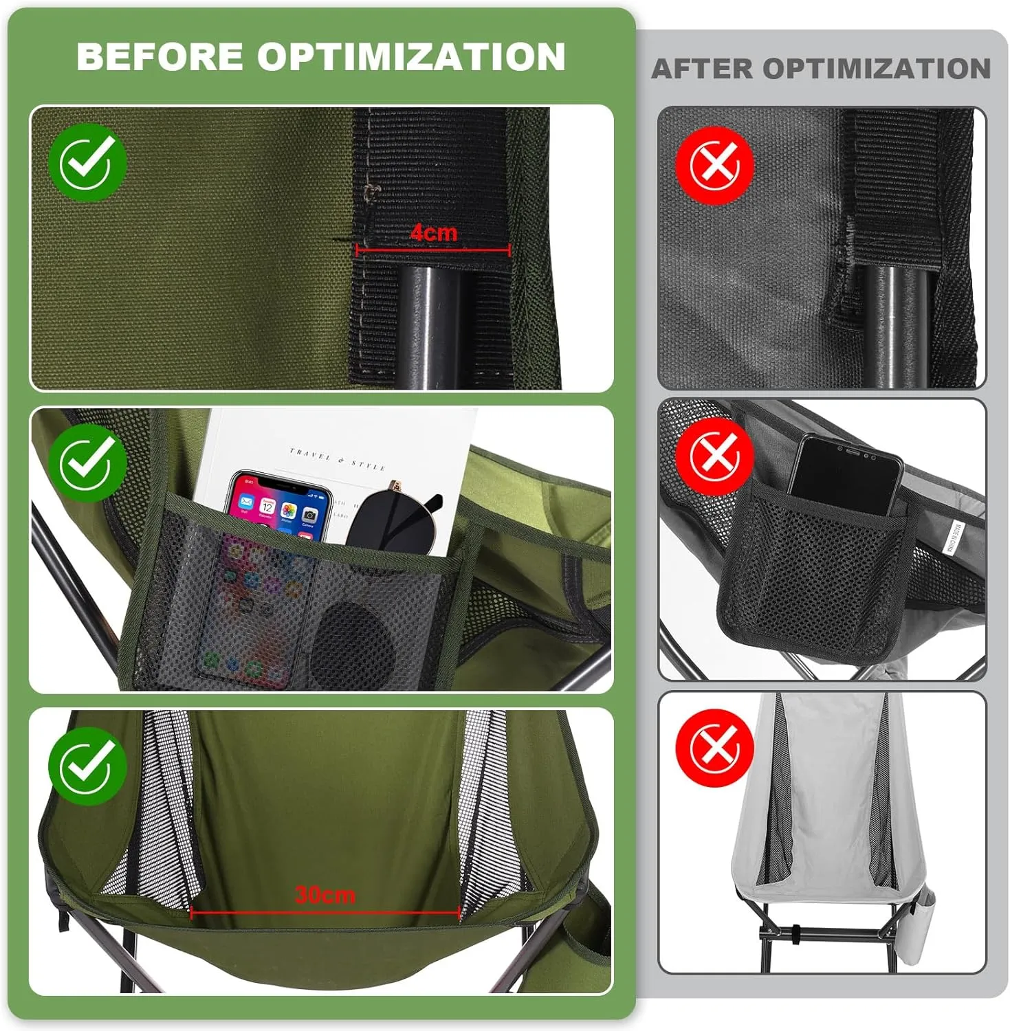 ShowyLive Camping Chair Portable Folding Lightweight Outdoor Compact Backpack Chair with Cup Holder Heavy Duty for Hiking, Green