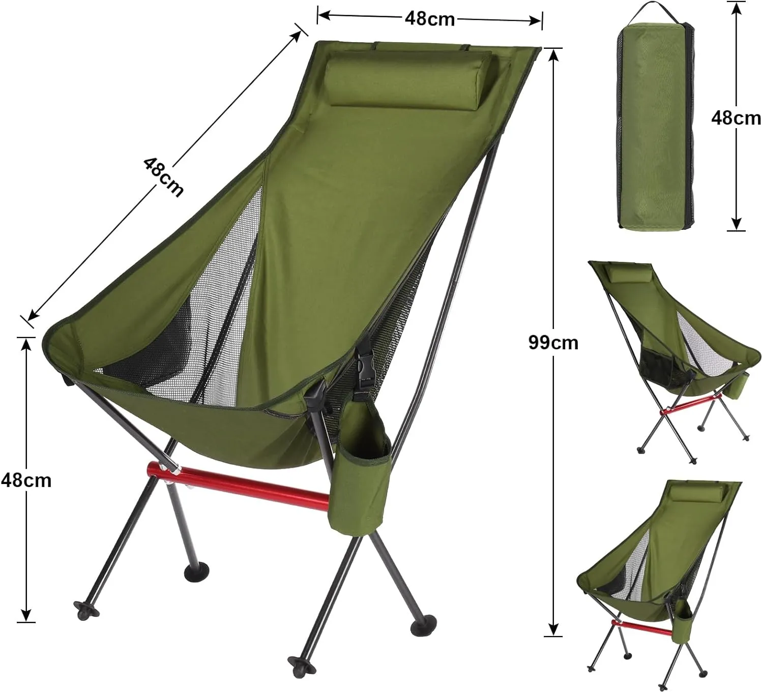 ShowyLive Camping Chair Portable Folding Lightweight Outdoor Compact Backpack Chair with Cup Holder Heavy Duty for Hiking, Green