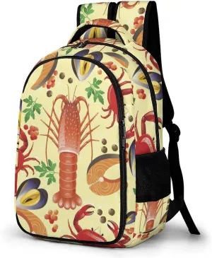 Shrimp Crab Pattern Sea Food Backpack for Worker Teacher Business Hiking Travel Bag Shoulders Bag