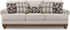 Signature Design by Ashley Harleson Modern Farmhouse Sofa with Nailhead Trim and 5 Accent Pillows, Beige