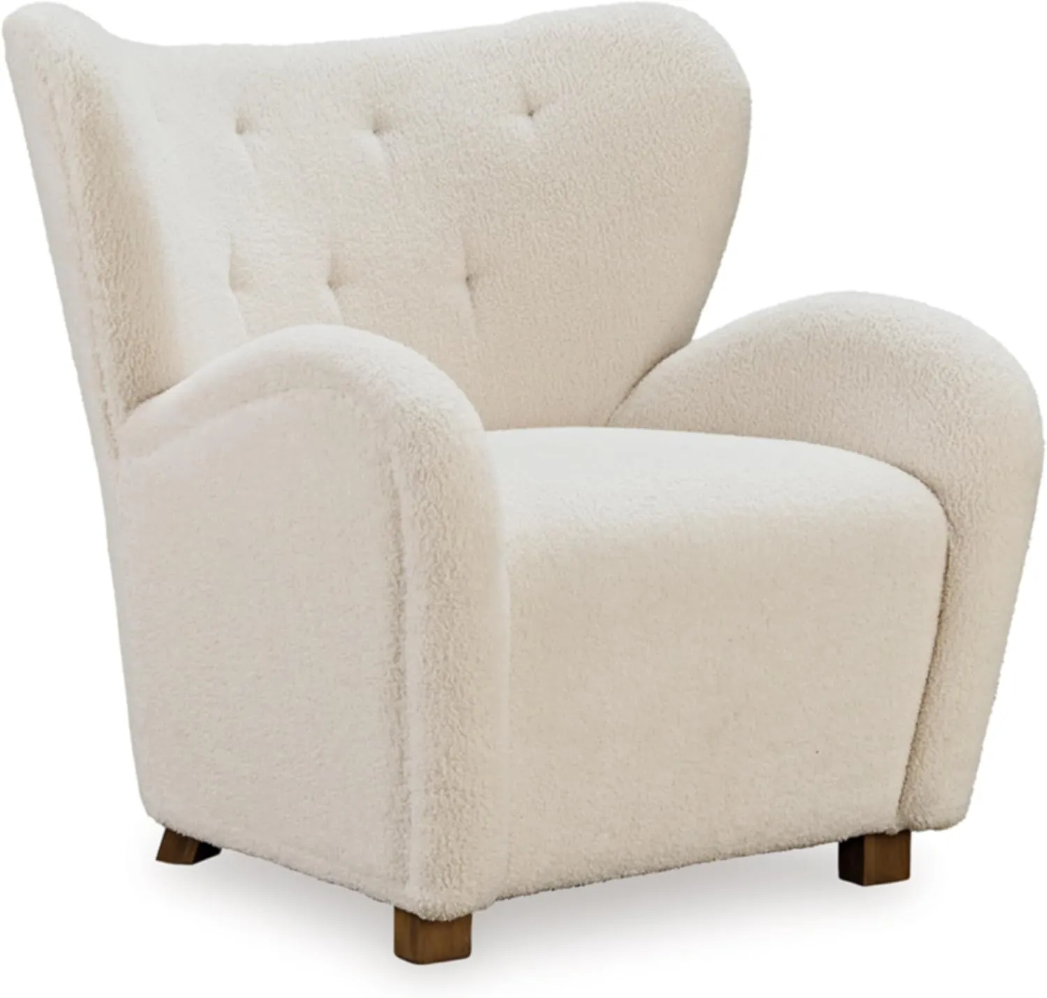 Signature Design by Ashley Larbell Contemporary Faux Shearling Tufted Upholstered Accent Chair with Wingback, White
