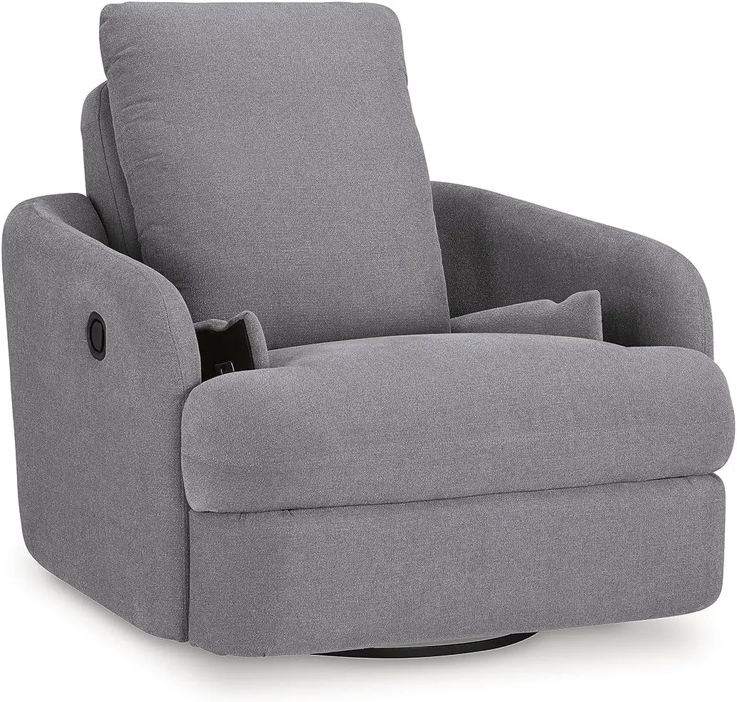 Signature Design by Ashley Modmax Contemporary Indoor Upholstered Press-Back Rocker Swivel Glider Recliner with Hidden Storages, Light Gray