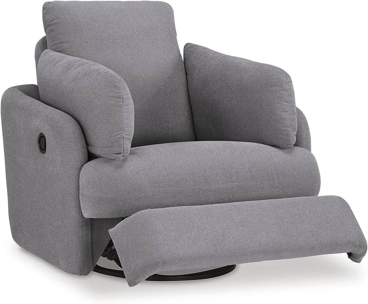 Signature Design by Ashley Modmax Contemporary Indoor Upholstered Press-Back Rocker Swivel Glider Recliner with Hidden Storages, Light Gray