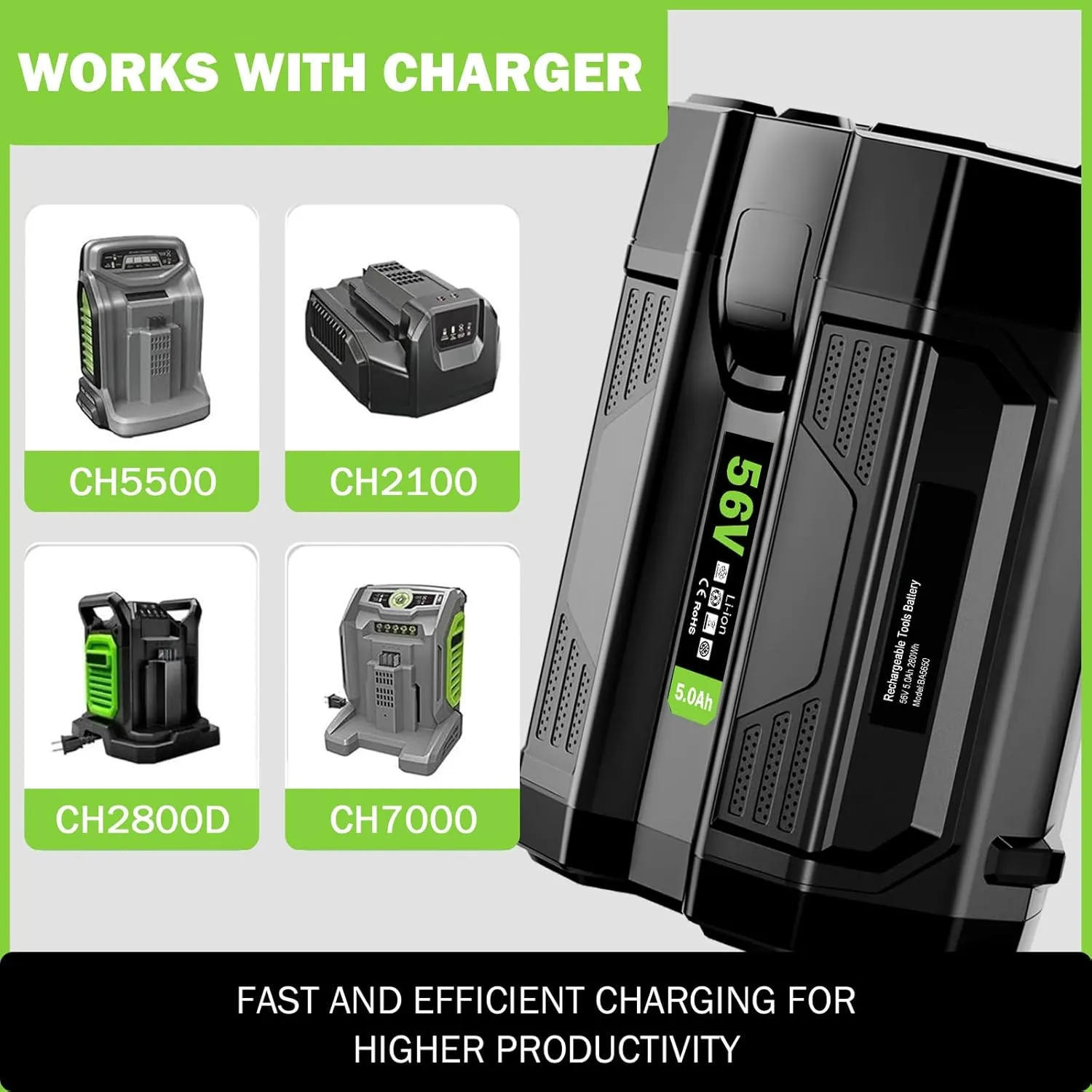 SiKER Replacement for EGO 56V Battery 5.0Ah BA2800T Battery Compatible with All EGO 56 Volt Power Tools
