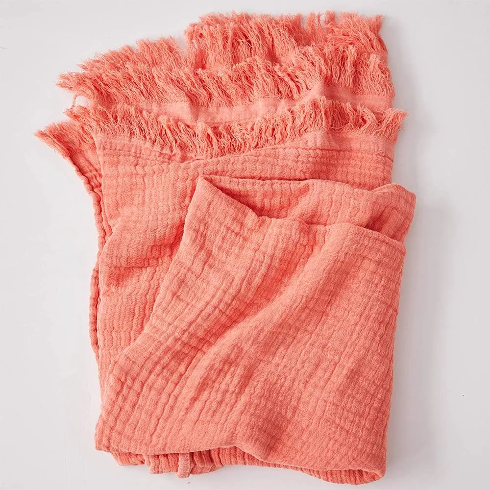 Simple&Opulence Cotton Muslin Throw Blanket for Bed, Couch, Knit Woven Gauze Blanket with Tassels, Soft Lightweight Cozy Pre-Washed Breathable Farmhouse Decoration for All-Season (Coral Red)