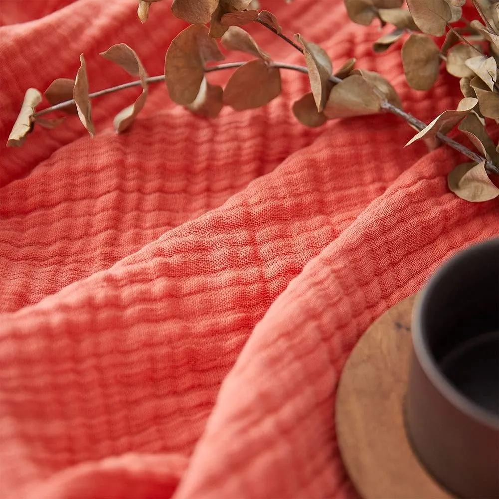 Simple&Opulence Cotton Muslin Throw Blanket for Bed, Couch, Knit Woven Gauze Blanket with Tassels, Soft Lightweight Cozy Pre-Washed Breathable Farmhouse Decoration for All-Season (Coral Red)