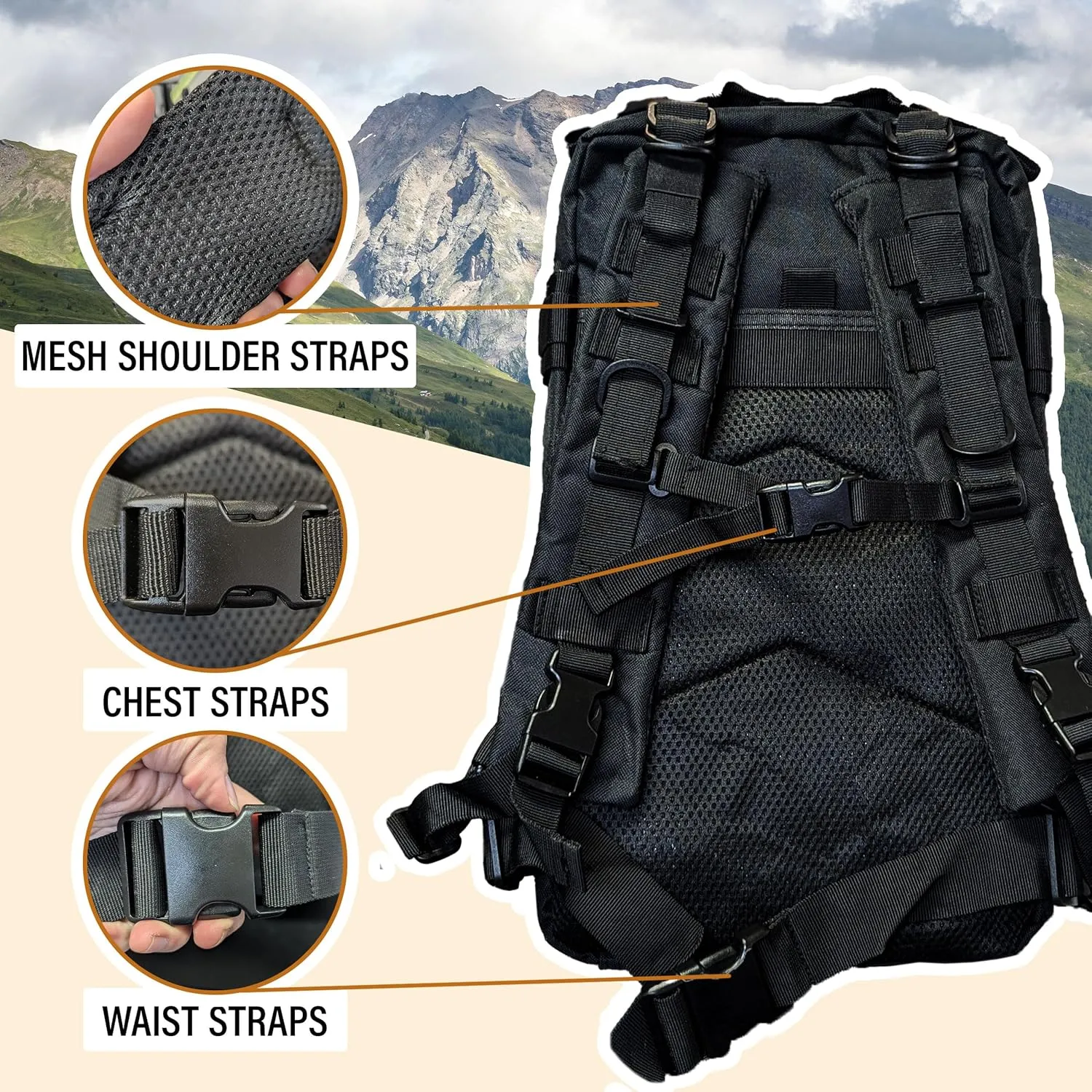 Sirius Tactical Backpack - 30L Capacity - Heavy Duty 900D Polyester - Hunting, Hiking or Camping Backpack – Military Backpack (Black)