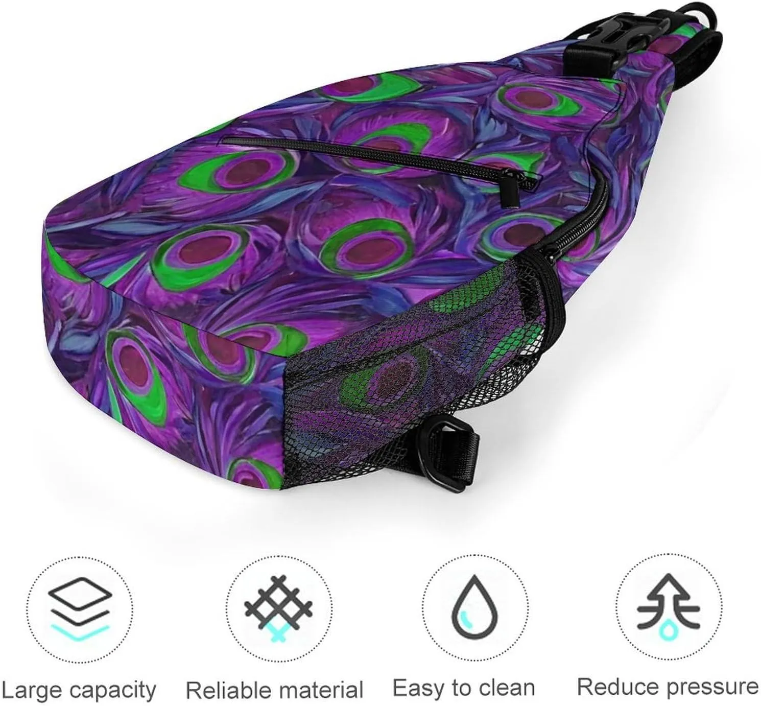Sling Shoulder Backpack for Men Women Multipurpose Anti-Theft Gym Bags Sack Daypack Outdoor Backpack Carry On Bag, Beautiful Peacock Feathers Art Shoulder Crossbody Bag Chest Pack