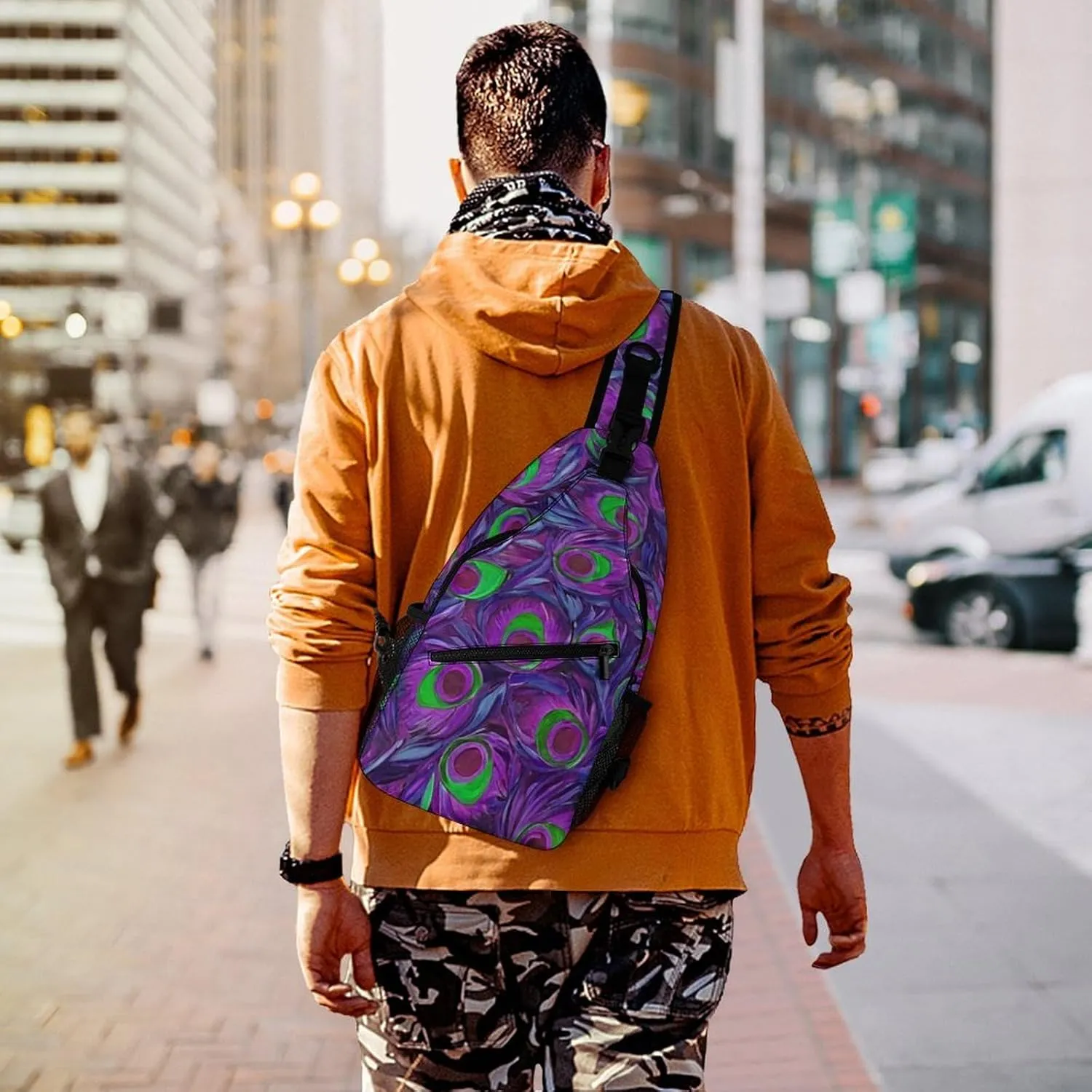 Sling Shoulder Backpack for Men Women Multipurpose Anti-Theft Gym Bags Sack Daypack Outdoor Backpack Carry On Bag, Beautiful Peacock Feathers Art Shoulder Crossbody Bag Chest Pack