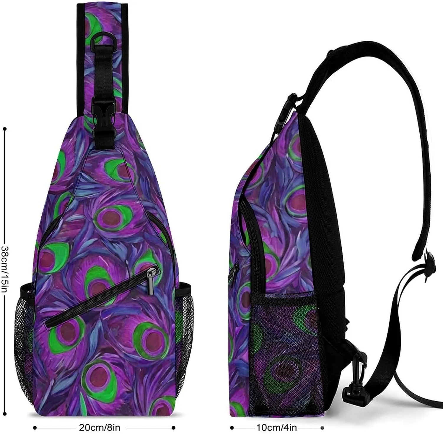 Sling Shoulder Backpack for Men Women Multipurpose Anti-Theft Gym Bags Sack Daypack Outdoor Backpack Carry On Bag, Beautiful Peacock Feathers Art Shoulder Crossbody Bag Chest Pack