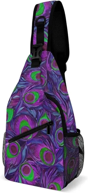 Sling Shoulder Backpack for Men Women Multipurpose Anti-Theft Gym Bags Sack Daypack Outdoor Backpack Carry On Bag, Beautiful Peacock Feathers Art Shoulder Crossbody Bag Chest Pack