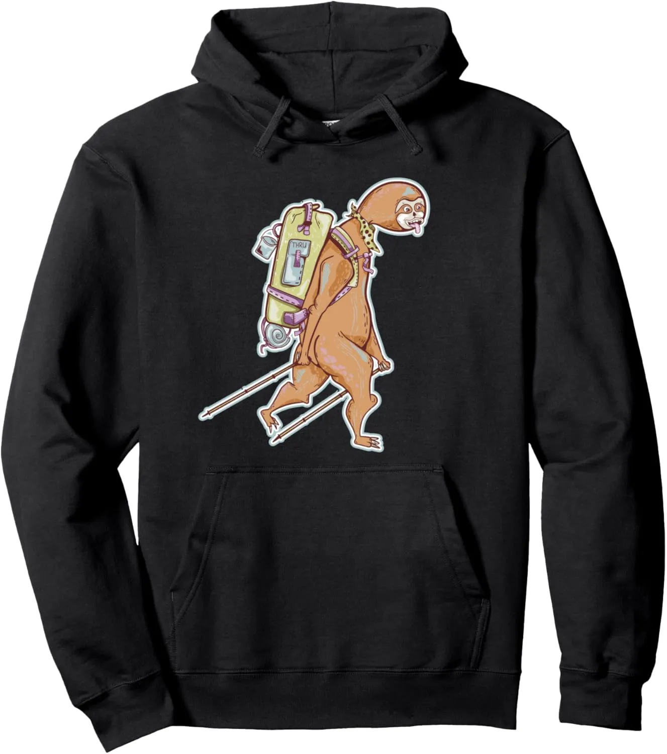 Sloth hiking with trekking poles Pullover Hoodie