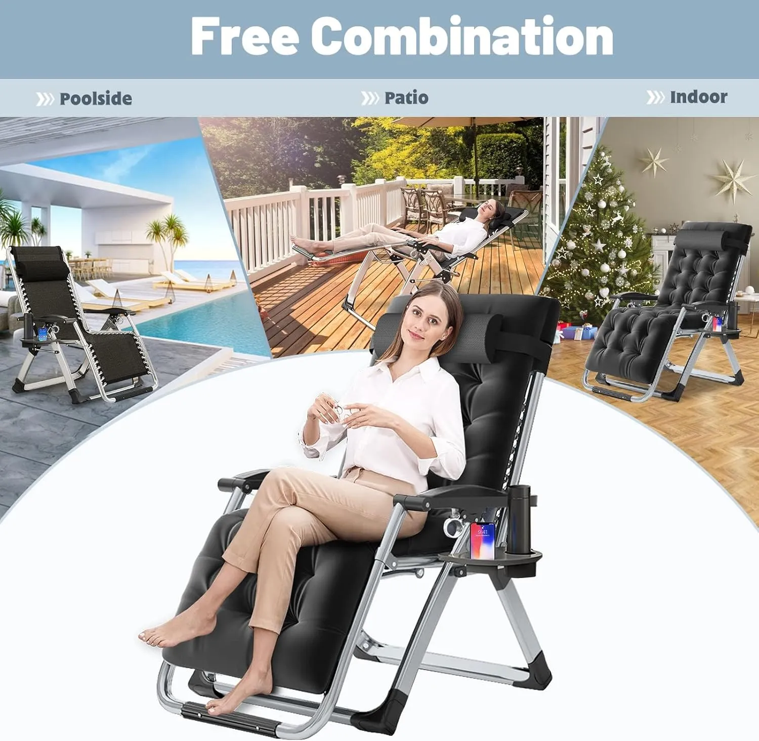 Slsy Comfy Folding Chair, Folding Reclining Lounge Chair with Removable Cushion for Living Room, Flexible Patio Recliner Folding Chairs for Indoor and Outdoor