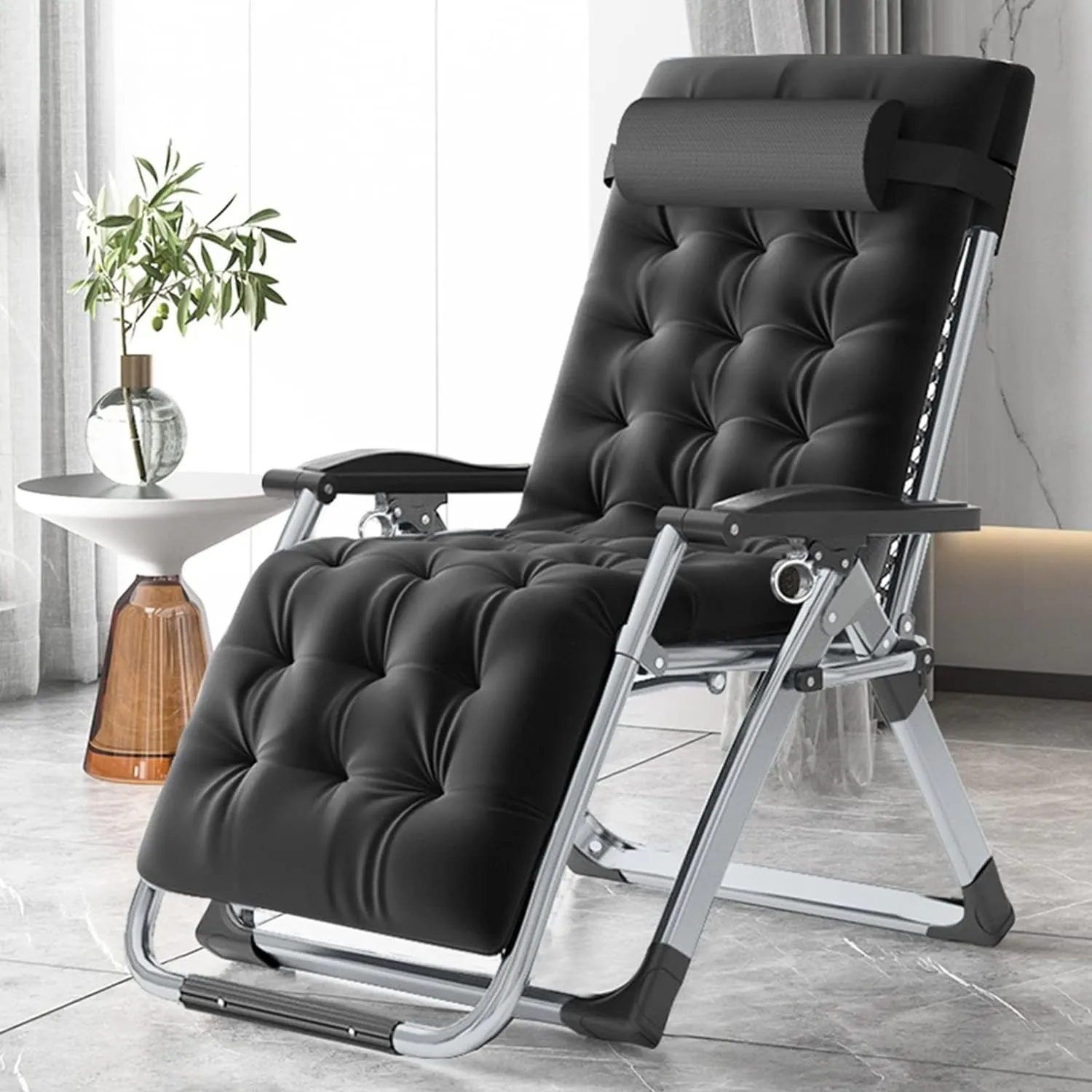 Slsy Comfy Folding Chair, Folding Reclining Lounge Chair with Removable Cushion for Living Room, Flexible Patio Recliner Folding Chairs for Indoor and Outdoor