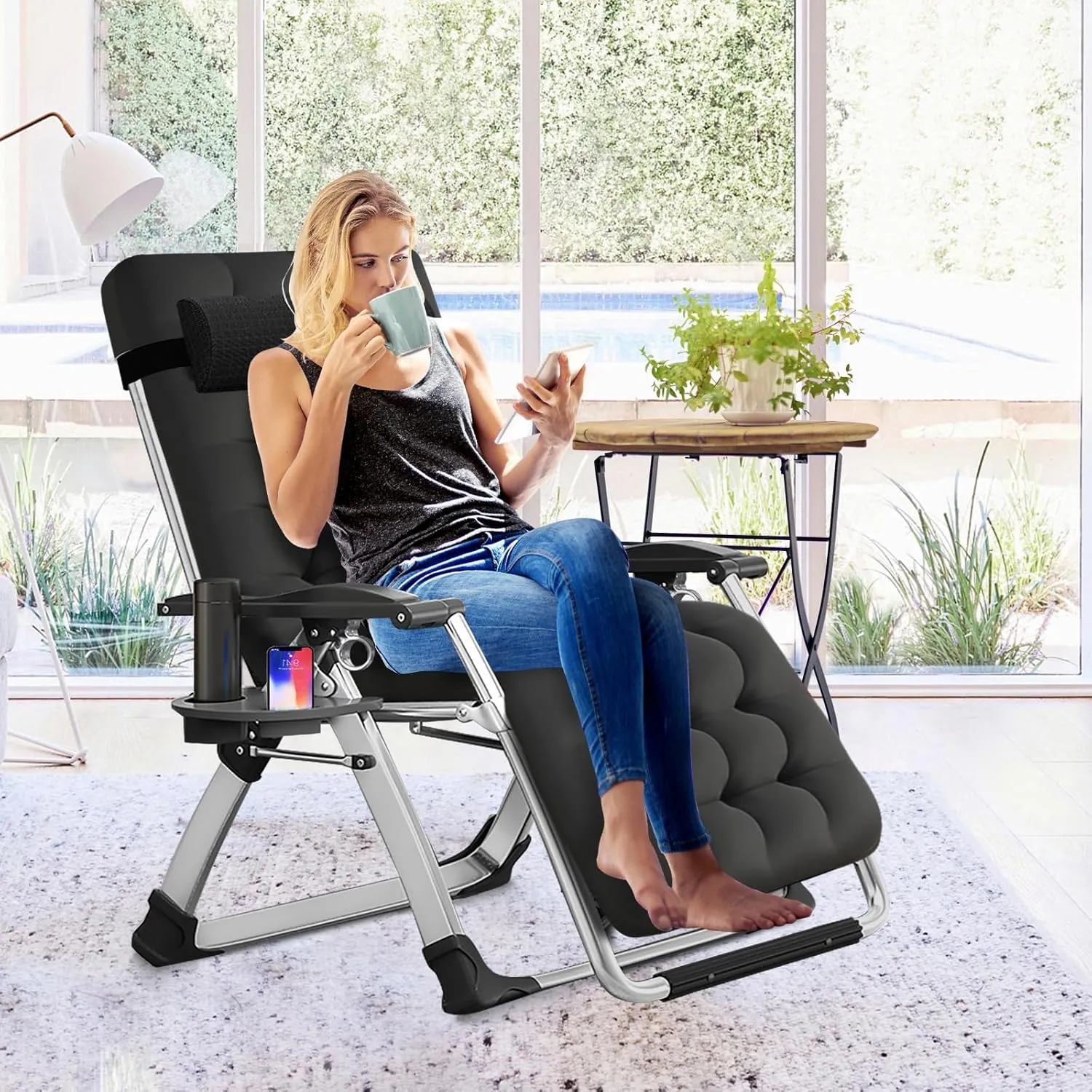Slsy Zero Gravity Chair, Reclining Lounge Chair with Removable Cushion & Tray for Indoor and Outdoor, Patio Recliner Folding Reclining Chair