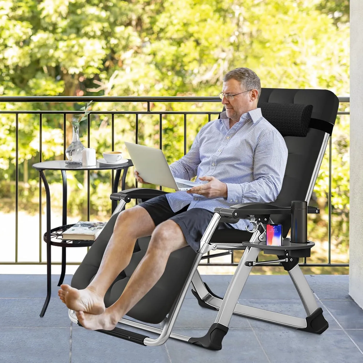 Slsy Zero Gravity Chair, Reclining Lounge Chair with Removable Cushion & Tray for Indoor and Outdoor, Patio Recliner Folding Reclining Chair