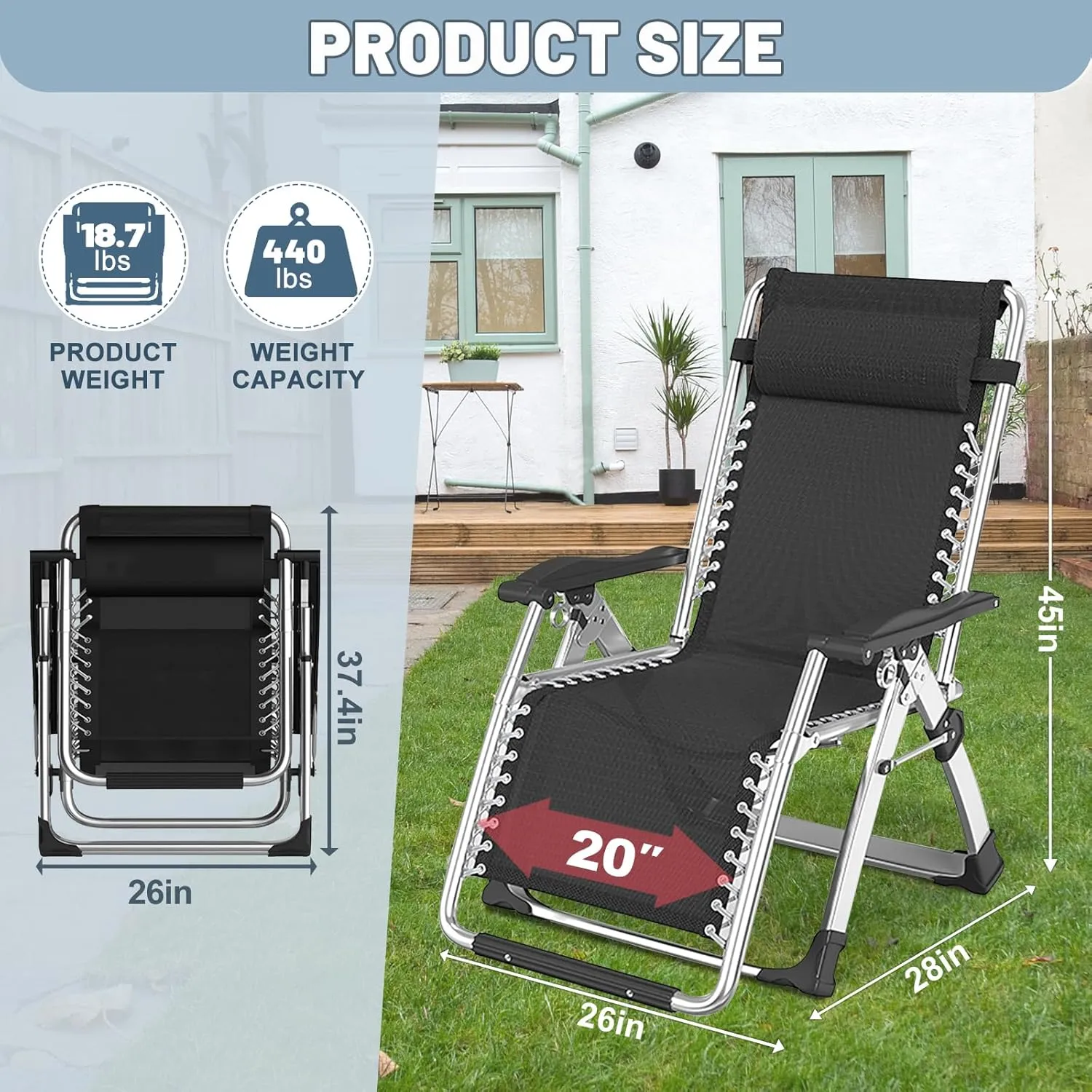 Slsy Zero Gravity Chair, Reclining Lounge Chair with Removable Cushion & Tray for Indoor and Outdoor, Patio Recliner Folding Reclining Chair