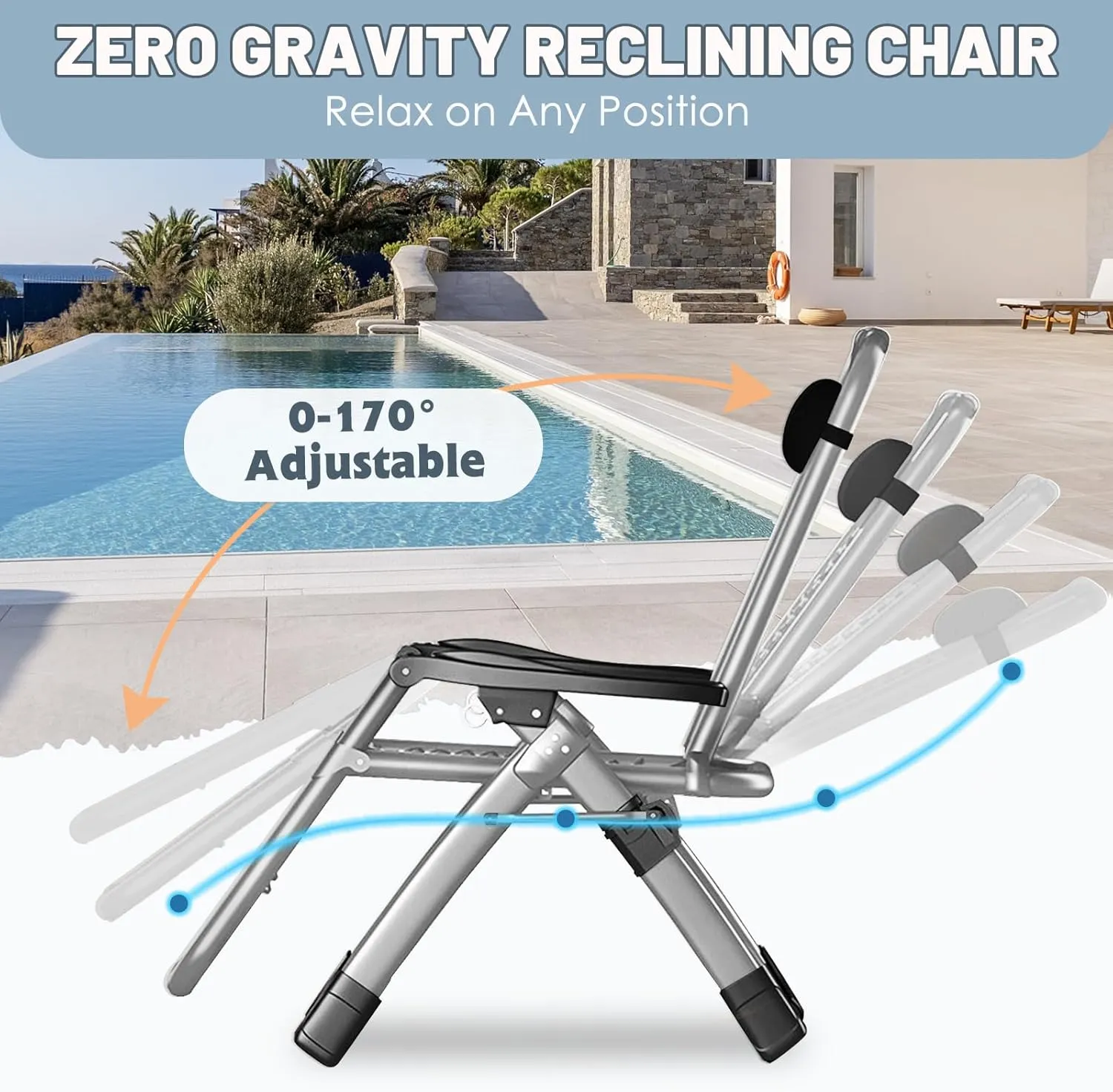 Slsy Zero Gravity Chair, Reclining Lounge Chair with Removable Cushion & Tray for Indoor and Outdoor, Patio Recliner Folding Reclining Chair