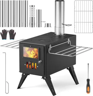 Small Camping Wood Stove With Anti-Spark and Adjustment Pipe for Hunting,fishing,Cooking,Heating,Drying Clothes double-layer Hot Tent Stove