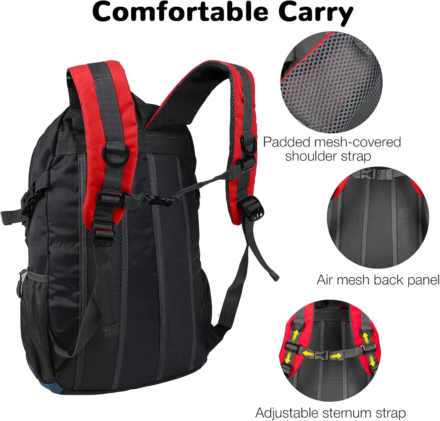 Small Hiking Backpack, 25L Hiking Bag, Lightweight Backpack, Waterproof Day Pack, Outdoor Daypack for Men Women, Red