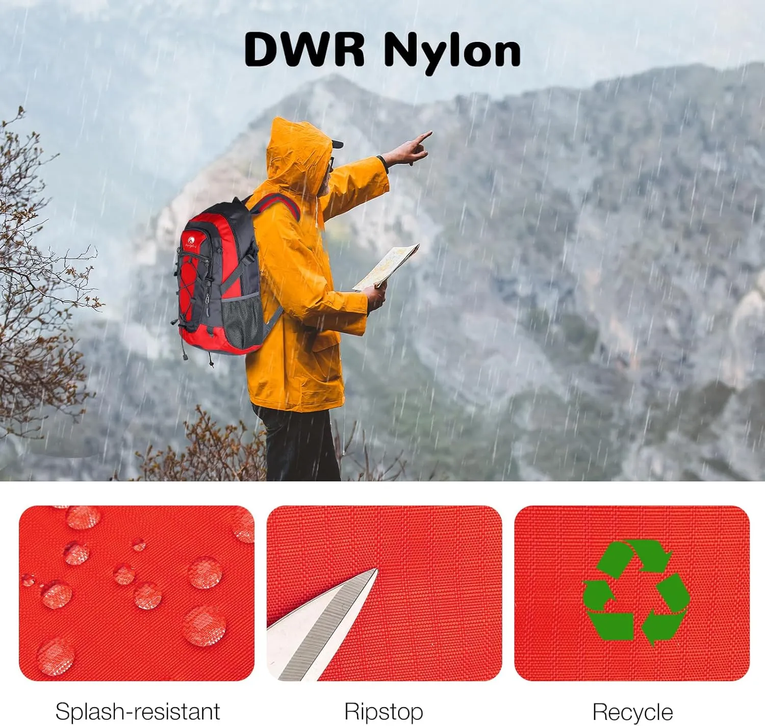 Small Hiking Backpack, 25L Hiking Bag, Lightweight Backpack, Waterproof Day Pack, Outdoor Daypack for Men Women, Red