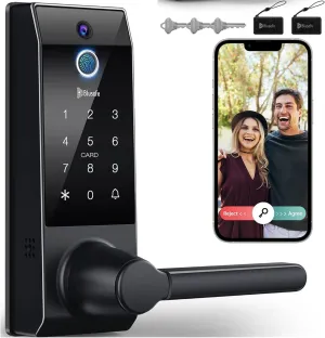 Smart Lock Ring Doorbell Fingerprint Deadbolt for Homeowners or Parents Door Lock with Camera and Door Handle for Renters, Keyless Entry Door Lock for Front Door During Walks Outside