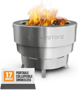 Smokeless Fire Pit for Outdoor Wood-Burning – Portable, Compact & Foldable Design for Camping, Bonfires, Tiny Cabin, Ventless Burn, Solo Pits, and Backyard Use – Stainless Steel, 17-Inch Slinky Stove