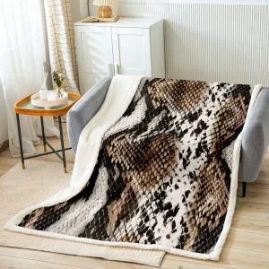 Snake Skin Bed Blanket Wild Animals Throw Blanket Lightweight Soft Cozy Luxury Snakeskin Pattern Fleece Blanket Black Brown Flannel Blanket for Sofa Bedroom Office Travel All Season(Twin 60"x80")