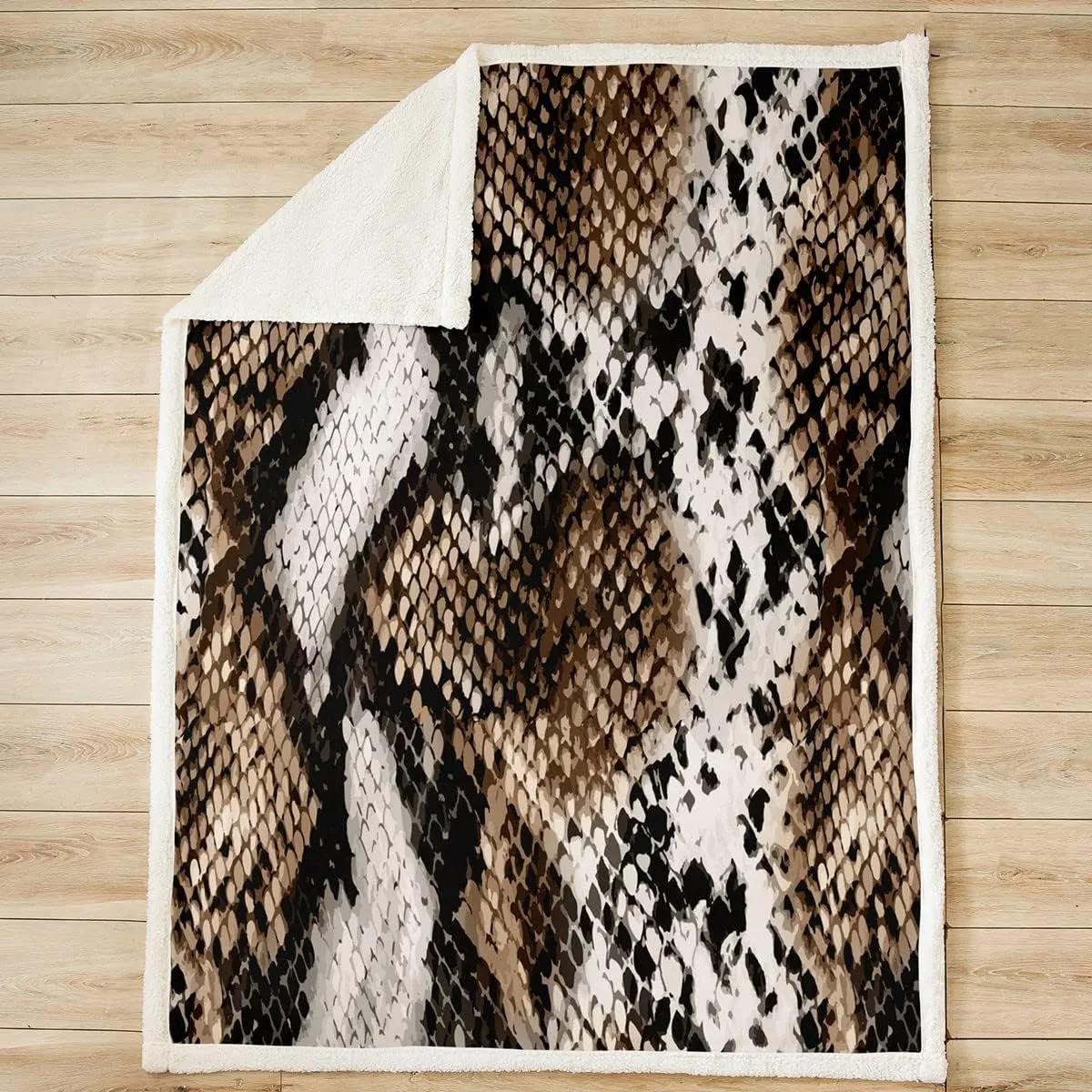 Snake Skin Bed Blanket Wild Animals Throw Blanket Lightweight Soft Cozy Luxury Snakeskin Pattern Fleece Blanket Black Brown Flannel Blanket for Sofa Bedroom Office Travel All Season(Twin 60"x80")