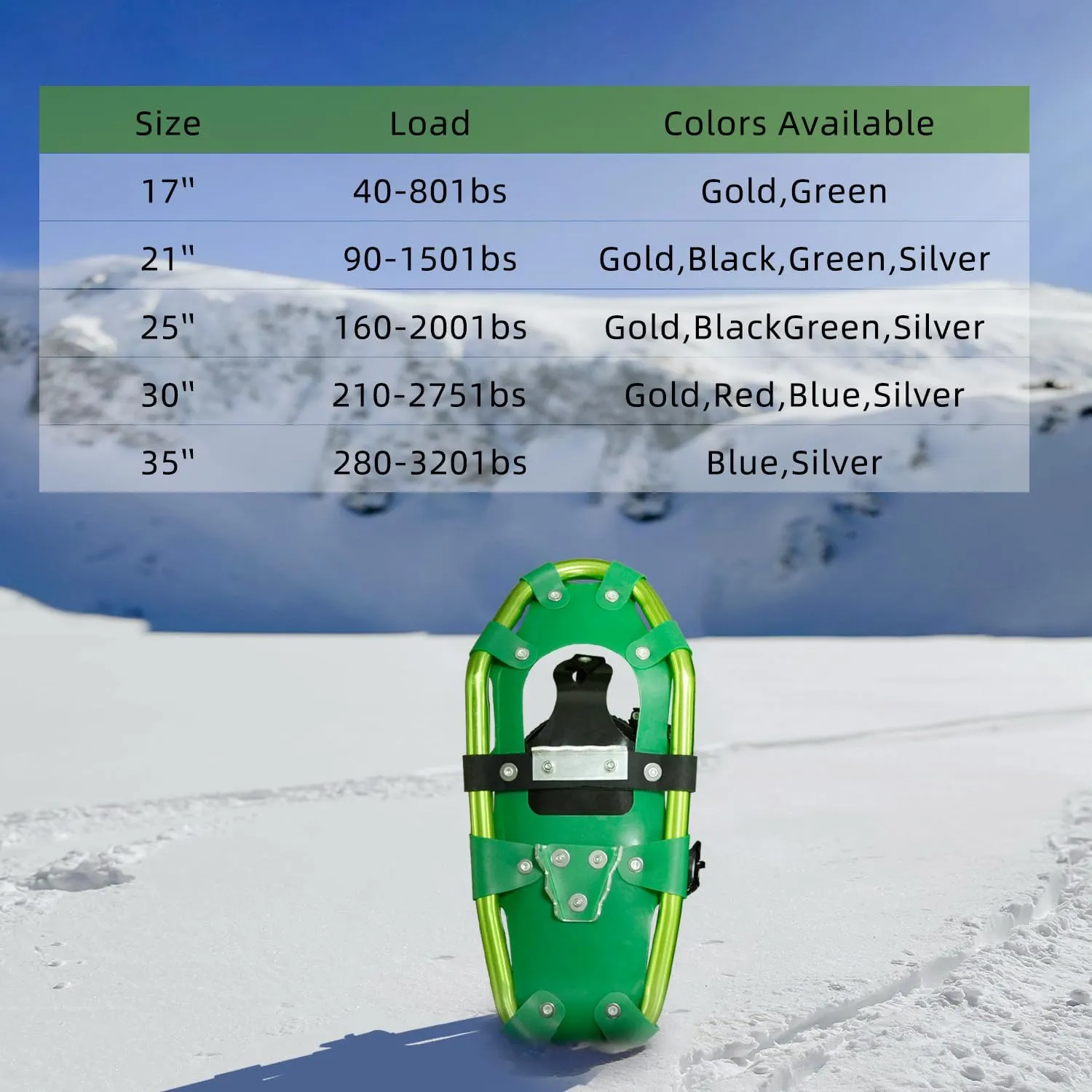 Snowshoes,Lightweight Aluminum Frame,13-Point Heavy Duty Crampons,UV Shoe Decking, and Ratchet System for Secure Fit Complete with Carry Bag for Convenient Storage and Travel