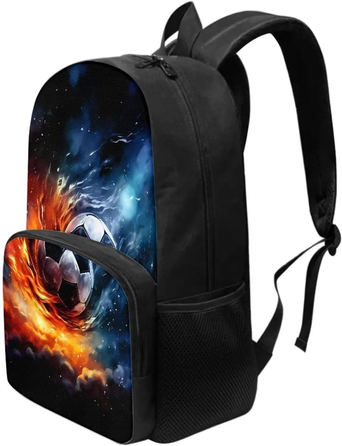 Soccer Fire Print Kids Backpack for Teen Boys Elementary Primary School Bookbags 17" Inch Computer Bag for Back to School Gifts Back Pack for Junior Student