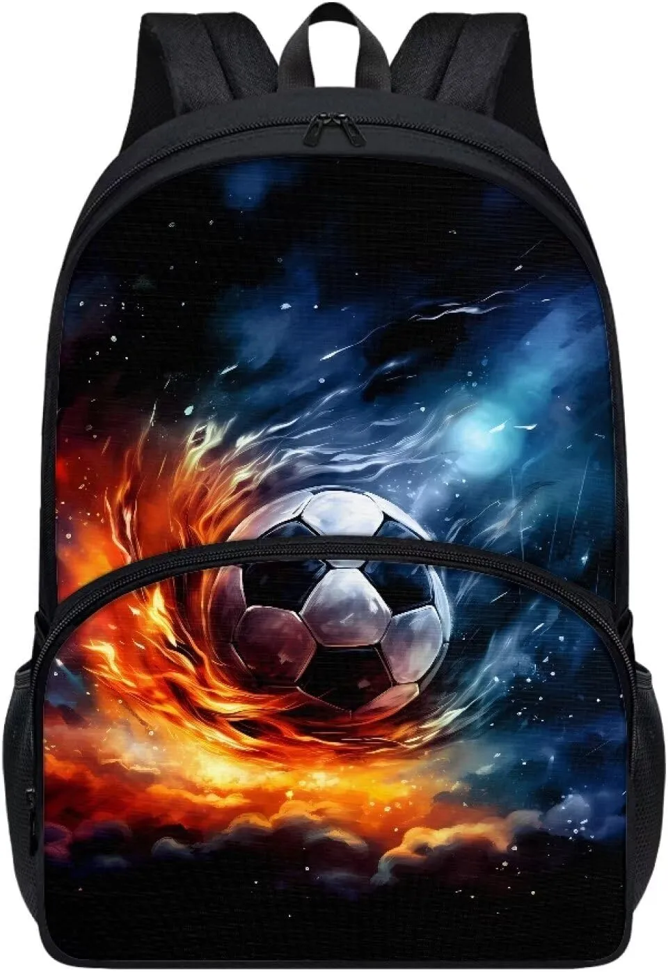 Soccer Fire Print Kids Backpack for Teen Boys Elementary Primary School Bookbags 17" Inch Computer Bag for Back to School Gifts Back Pack for Junior Student