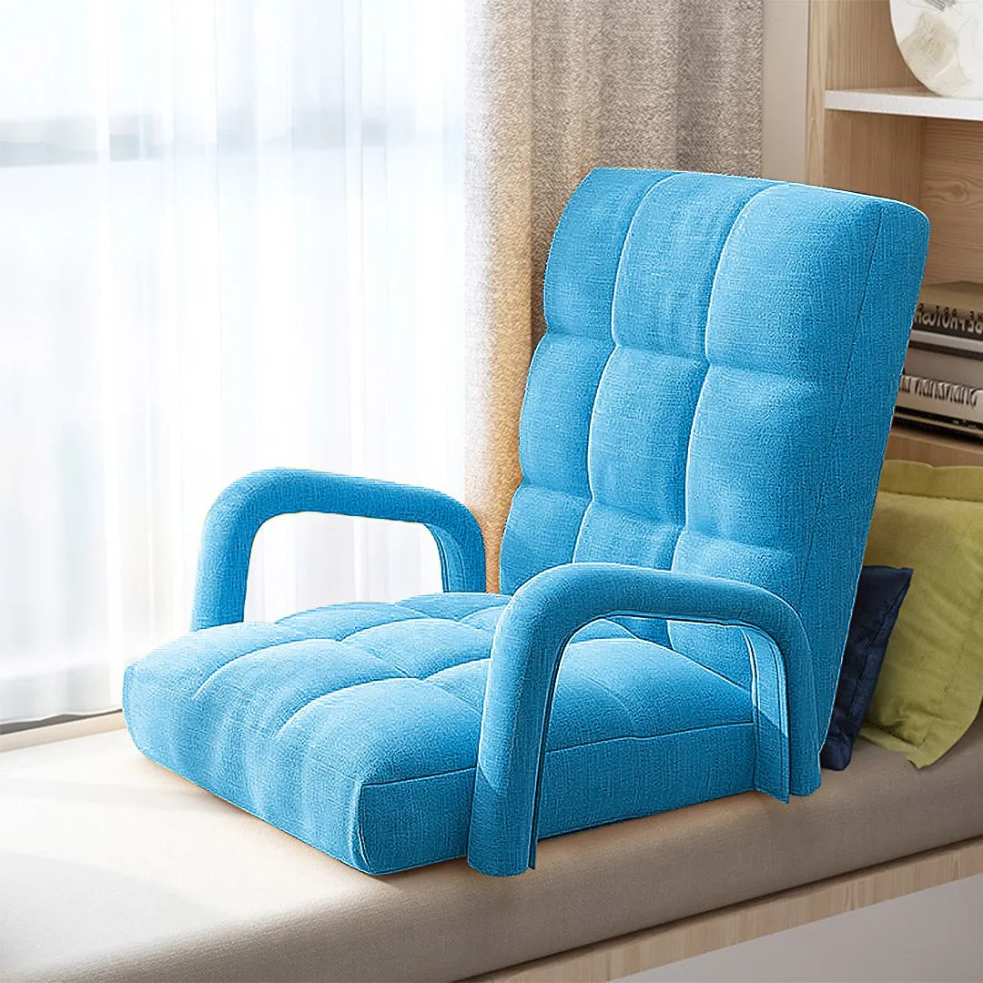 SOGA 2X Foldable Lounge Cushion Adjustable Floor Lazy Recliner Chair with Armrest Blue