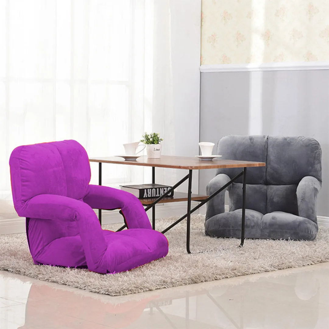 SOGA 2X Foldable Lounge Cushion Adjustable Floor Lazy Recliner Chair with Armrest Purple - Kid