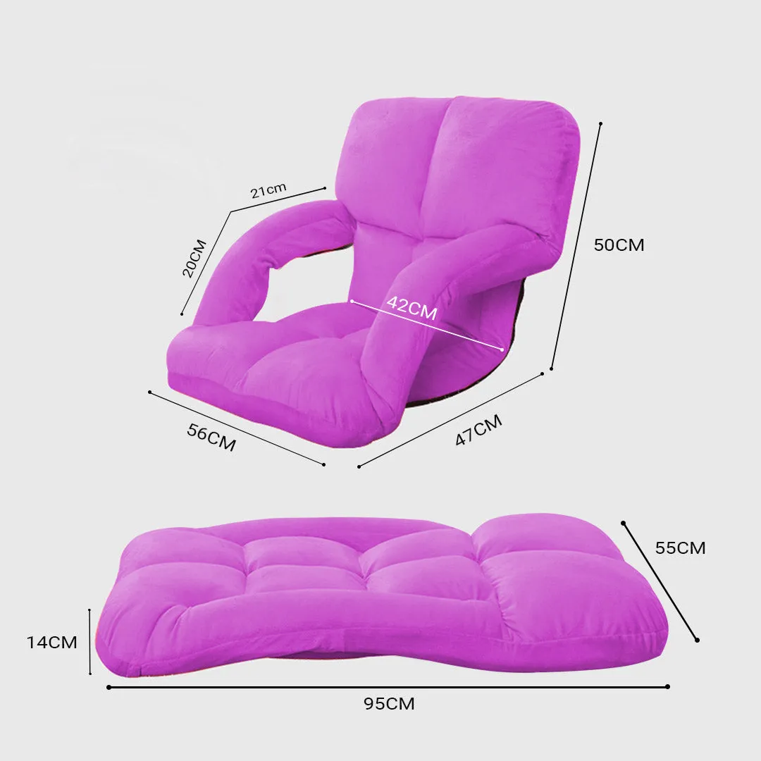 SOGA 2X Foldable Lounge Cushion Adjustable Floor Lazy Recliner Chair with Armrest Purple - Kid
