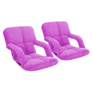 SOGA 2X Foldable Lounge Cushion Adjustable Floor Lazy Recliner Chair with Armrest Purple - Kid