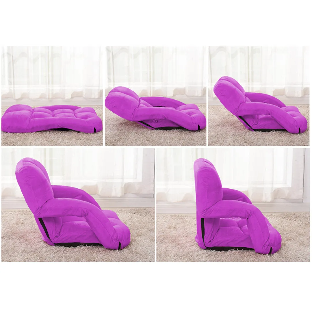 SOGA 2X Foldable Lounge Cushion Adjustable Floor Lazy Recliner Chair with Armrest Purple - Kid