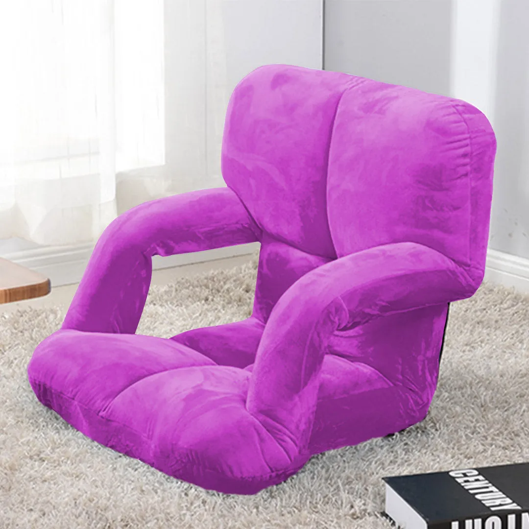SOGA 2X Foldable Lounge Cushion Adjustable Floor Lazy Recliner Chair with Armrest Purple - Kid