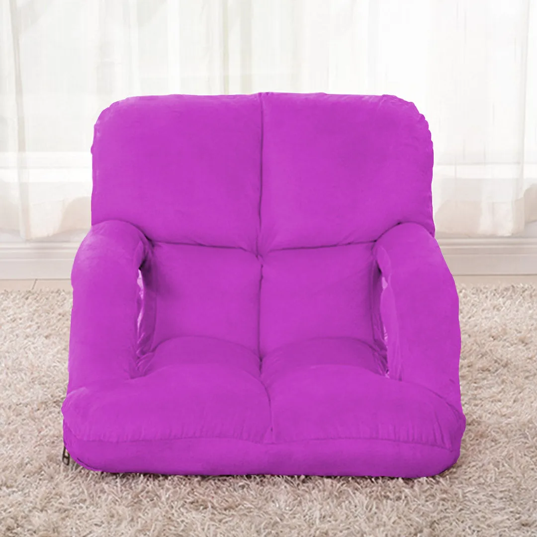 SOGA 2X Foldable Lounge Cushion Adjustable Floor Lazy Recliner Chair with Armrest Purple - Kid