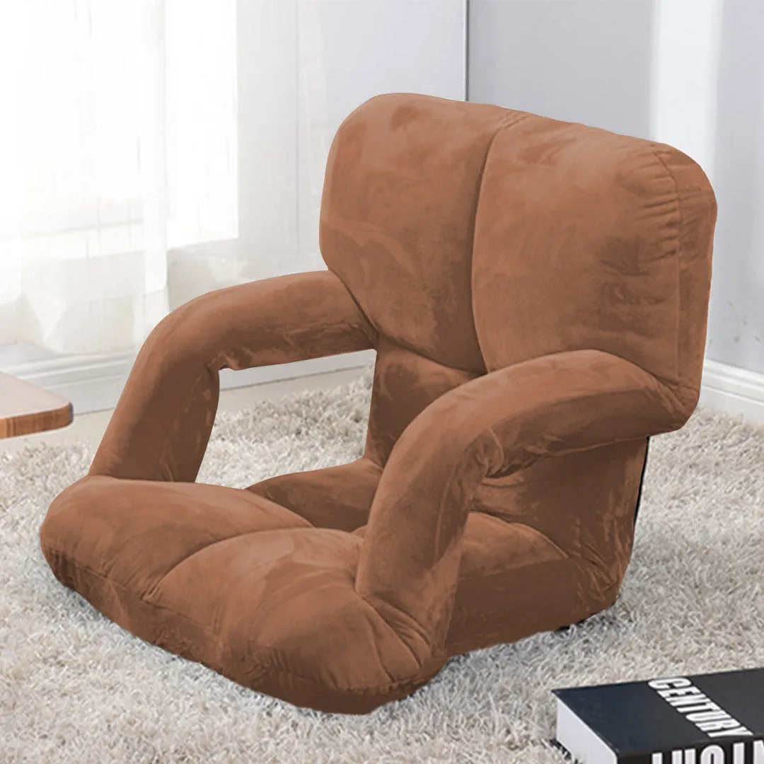 SOGA 4X Foldable Lounge Cushion Adjustable Floor Lazy Recliner Chair with Armrest Coffee