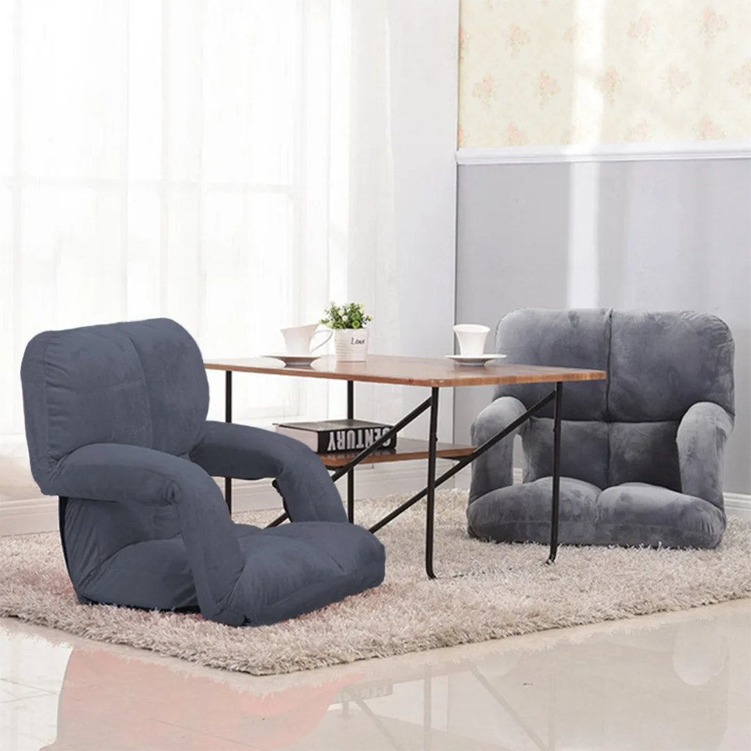 SOGA 4X Foldable Lounge Cushion Adjustable Floor Lazy Recliner Chair with Armrest Grey