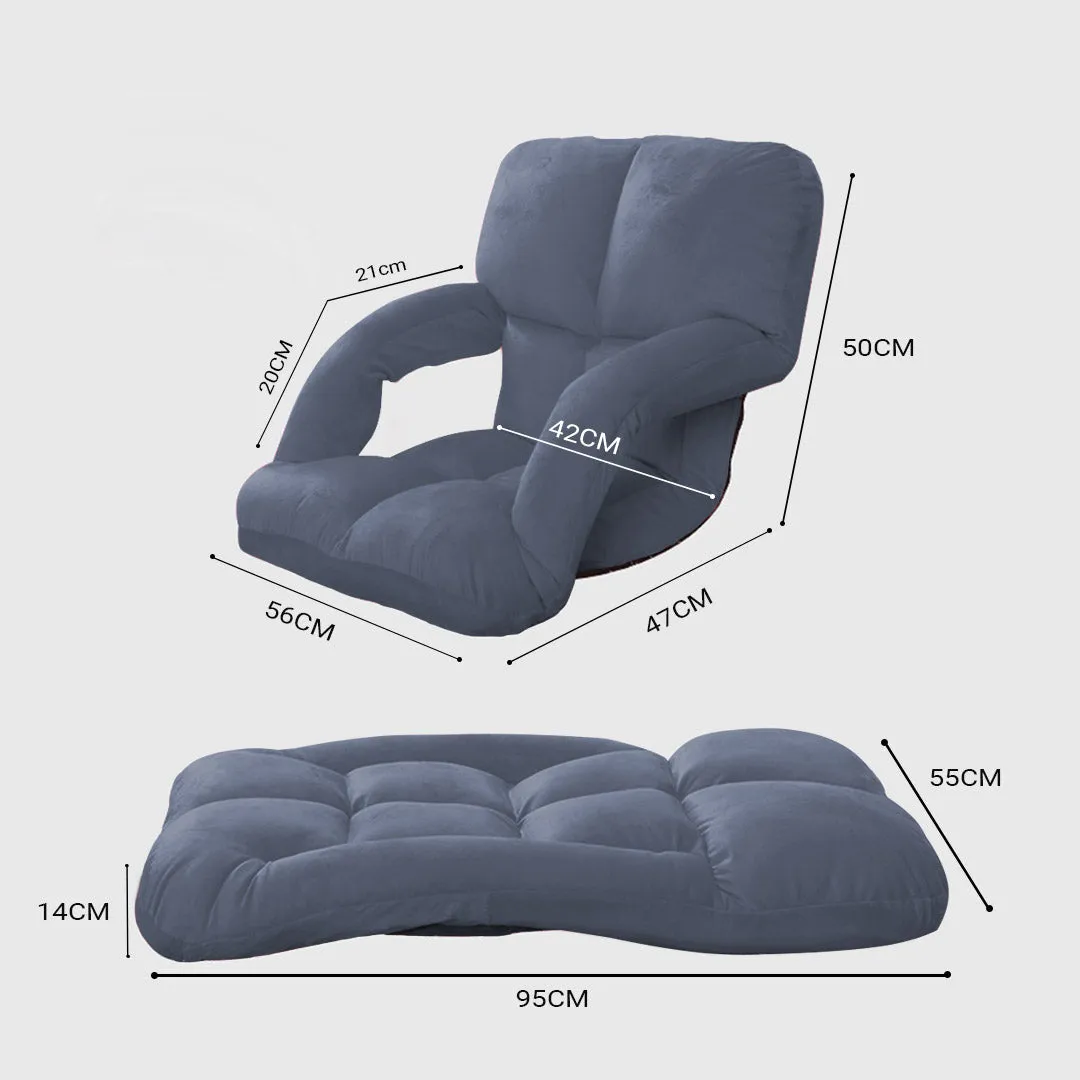 SOGA Foldable Lounge Cushion Adjustable Floor Lazy Recliner Chair with Armrest Grey - Kid