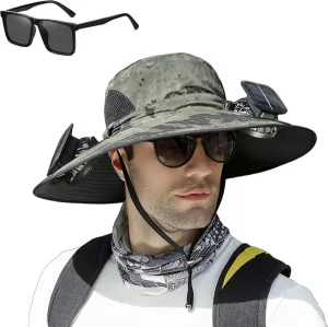 Solar Brim Hat with Fan, Solar Powered Fan Cooling Hat – for Outdoor Work and Fishing, Fishing Hat with Built in Fan