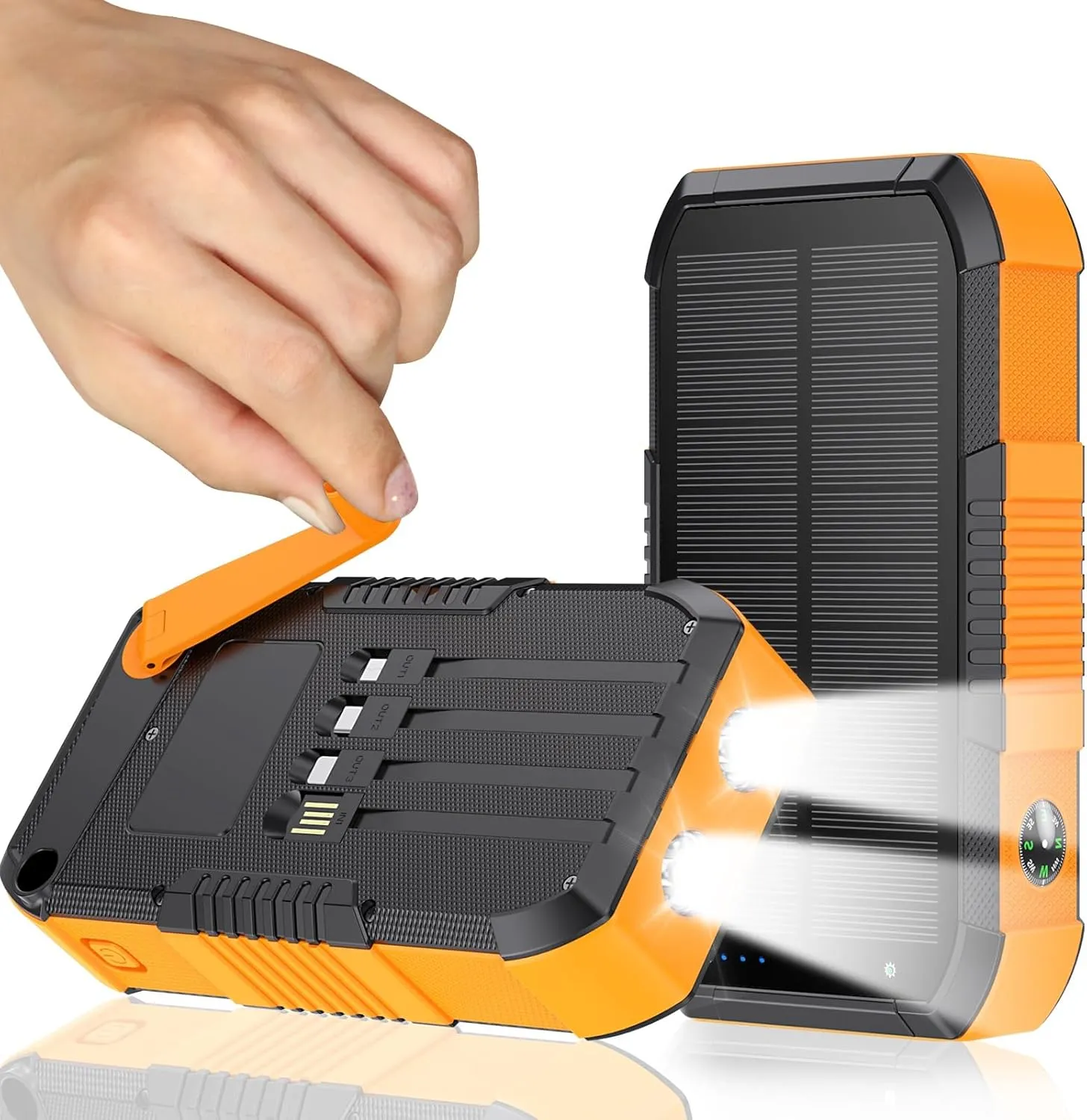 Solar Charger Power Bank 66800mAh Built in Hand Crank and 4 Cables 22.5W Fast Charging PowerBank 6 Outputs & 4 Inputs SOS/Strobe/Strong Camping Flashlights, Compass Solar Portable Charger (Orange)